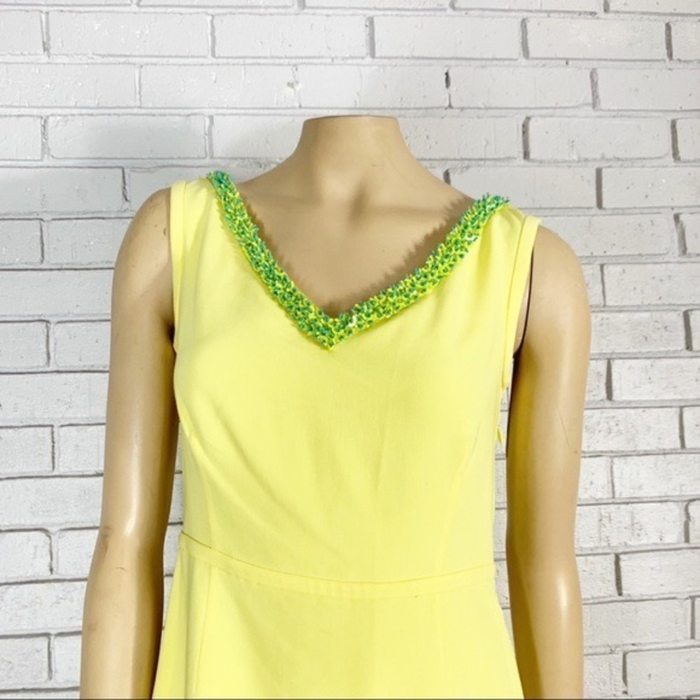 Tory Burch Yellow Portia Beaded V-Neck Sleeveless Sheath Dress NWT Sz 4 - Picture 3 of 9